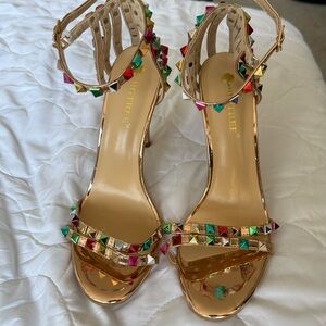 Colorful Studded Heels with Ankle Strap